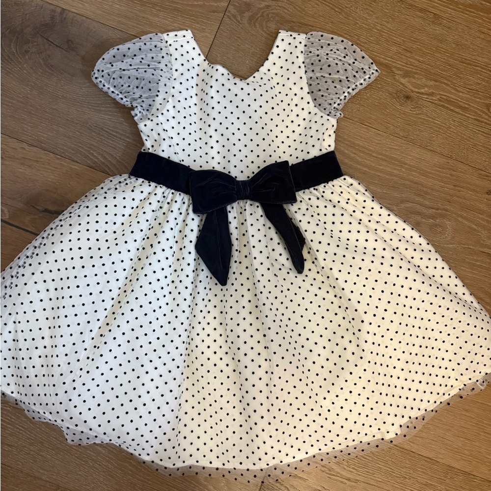 Janie and Jack White Polka Dot Dress with Navy Bow